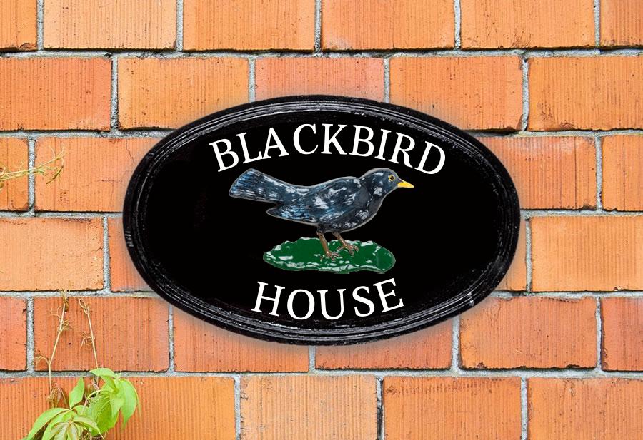 Blackbird Oval House Sign 14" X 9"
