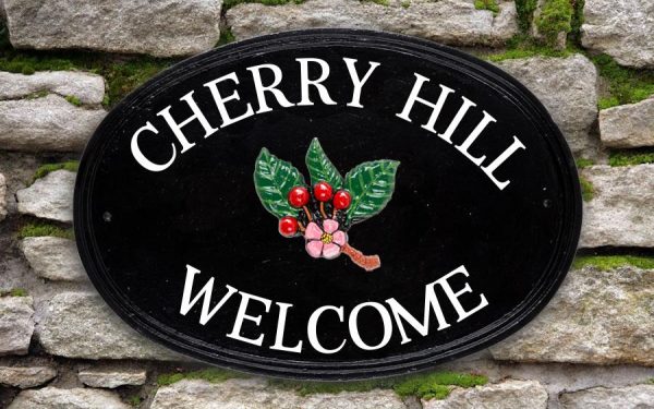 Cherry Blossom Oval House Sign 16" X 11"