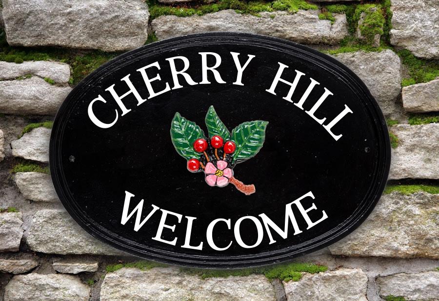 Cherry Blossom Oval House Sign 16" X 11"