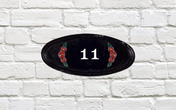 Double Dog Rose with Numbers House Sign N9E 9" X 4"