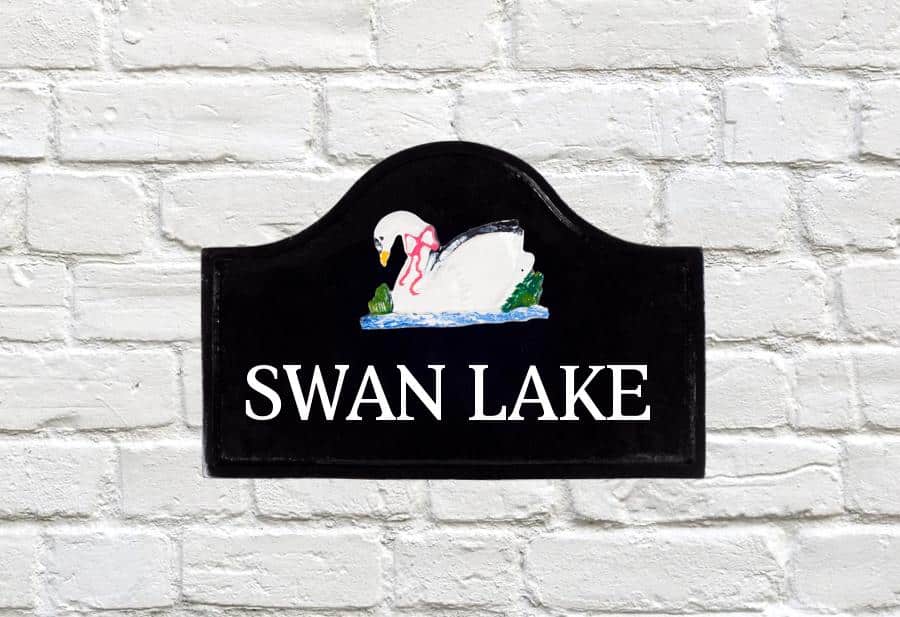 Fancy Swan Cast Metal Sign 12" X 8"