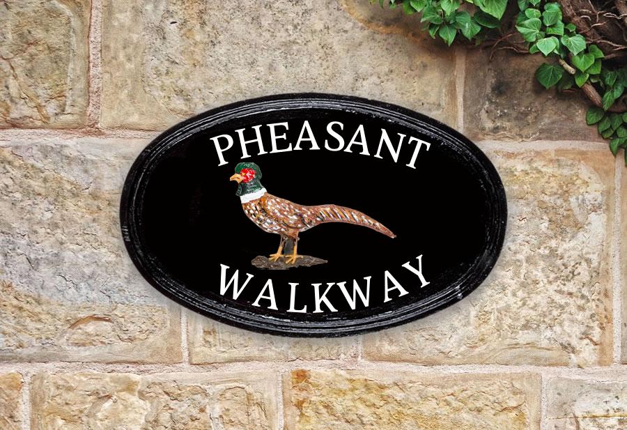 Golden Pheasant Oval House Sign 14" X 9"