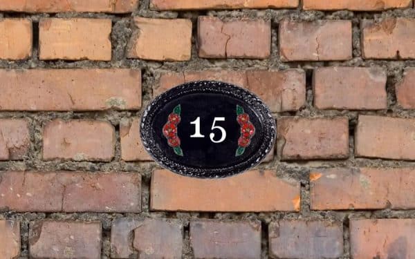 Double Dog Rose with Numbers House Sign 6" X 4"