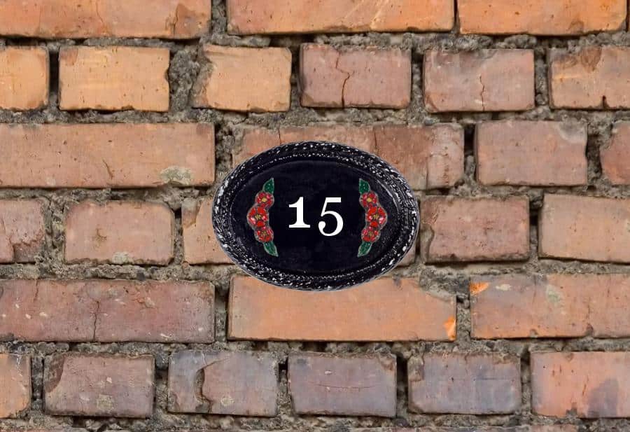 Double Dog Rose with Numbers House Sign 6" X 4"