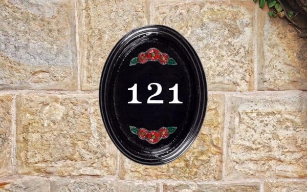 Dog Rose with Numbers House Sign 7" X 9"