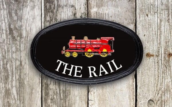 Train Oval House Sign 12" X 7"
