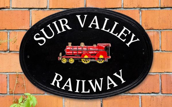 Train Oval House Sign 16" X 11"