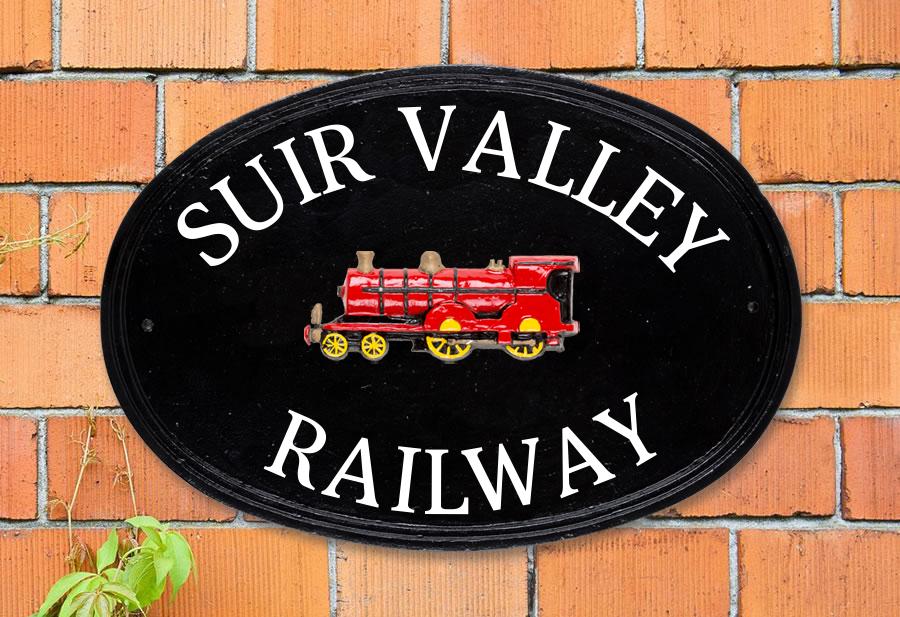 Train Oval House Sign 16" X 11"