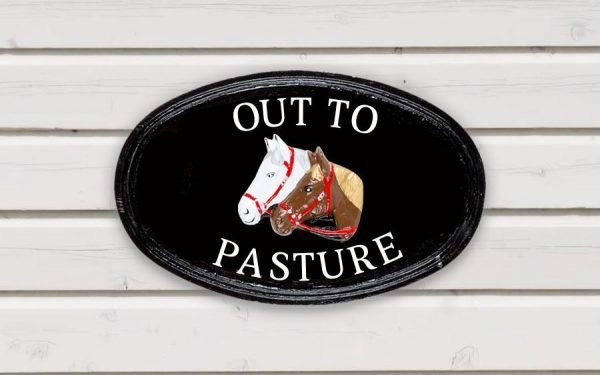 Twin Horse Head Oval House Sign 14" X 9"