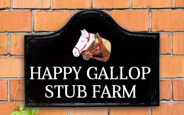 Twin Horse Head House Sign 15" X 11"