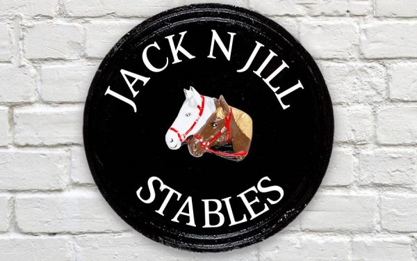 Twin Horse Head Round House Sign 14" Diameter