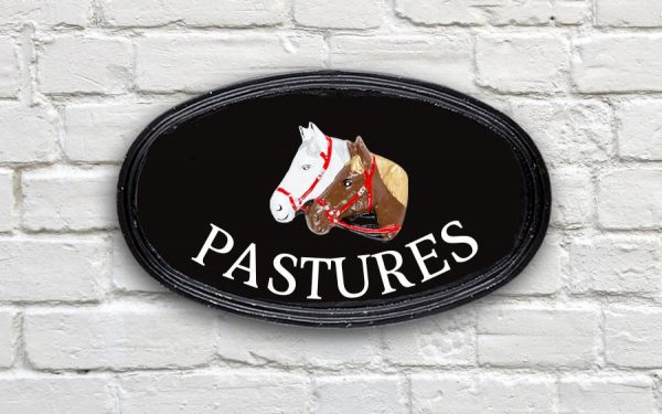 Twin Horse Head Oval House Sign 12" X 7"