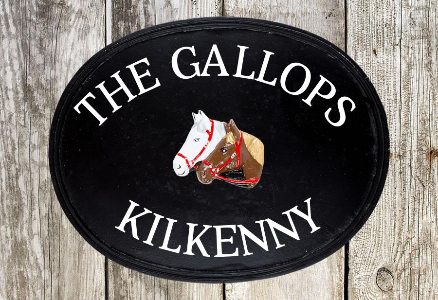 Twin Horse Head Oval House Sign 18" X 14"