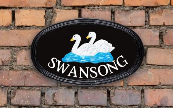 Twin Swans Tower Oval House Sign 12" X 7"