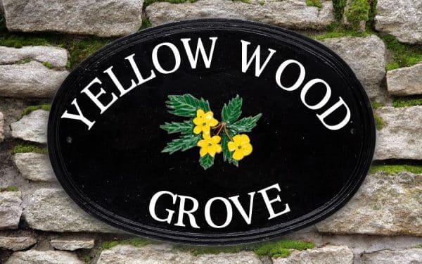 Yellow Wood Oval House Sign 16" X 11"